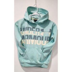 UNDER ARMOUR HOODIE GIRLS YOUTH MEDIUM Torque Yellow/Blue  Logo kangaroo pockets